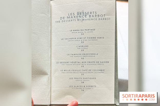 La Bauhinia par Quentin Testart au Shangri La Paris - menu - carte - dessert