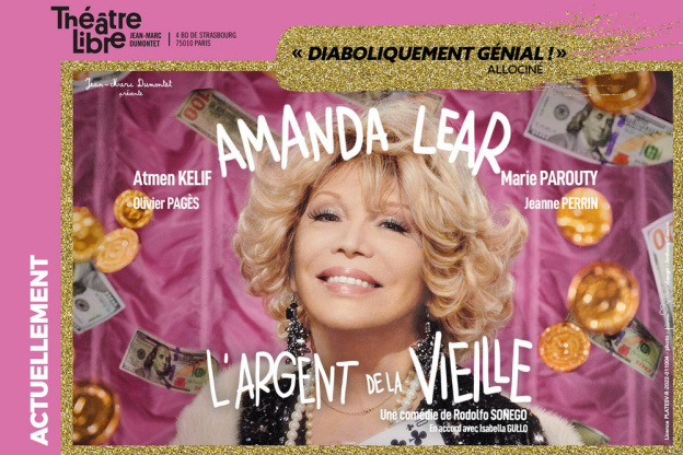 Amanda Lear est de retour au théâtre : argent, rire et cynisme au Théâtre Libre !