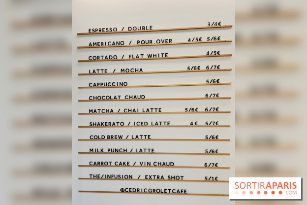 Cédric Grolet Café - Carte boissons chaudes