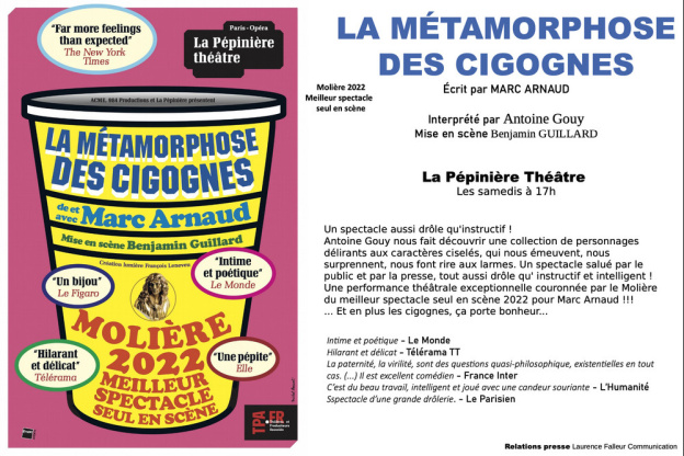 La métaphore des cigognes, spectacle primé, au Pépinière Théâtre 