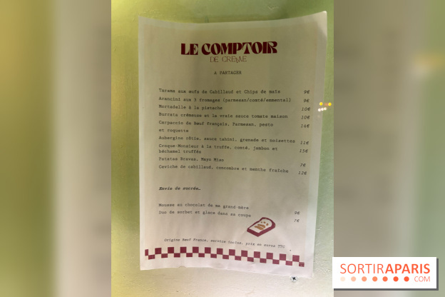 Le Comptoir de crème  - le menu 