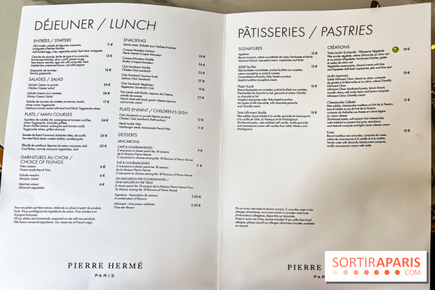 Le Café et la Pâtisserie Pierre Hermé à Versailles - Hôtel Les Lumières - carte - menu
