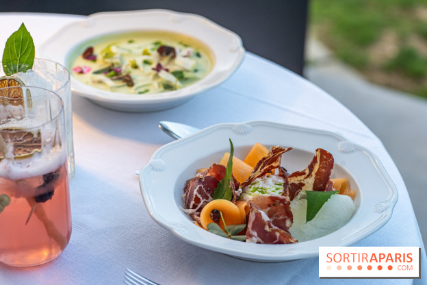 La terrasse dans un jardin avec vue Tour Eiffel du Marguerite 1606 au Domaine de la Reine Margot -  A7C1364