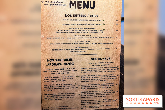 Gaijin Ramen restaurant - menu - carte