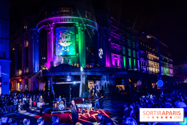 Inauguration des vitrines et décorations de Noël du BHV Marais 2024 avec Léna Mahfouf, Adriana Karembeu et Marc Lavoine