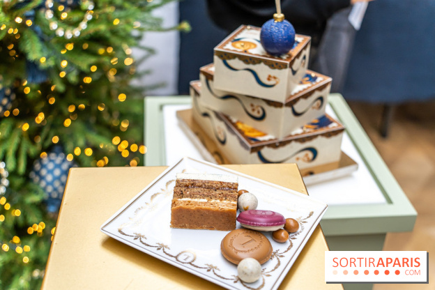 La bûche coffrets de Noël en trompe l'œil de Ladurée 2024 par Julien Alvarez et les créations de fête