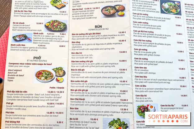 Pho Bida, le restaurant vietnamien  - carte-menu