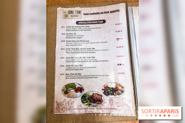 Dong Tam restaurant vietnamien Paris 13e - carte - menu