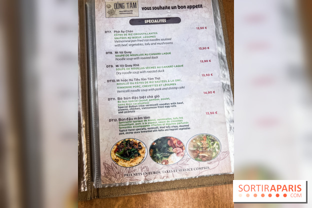 Dong Tam restaurant vietnamien Paris 13e -  carte - menu