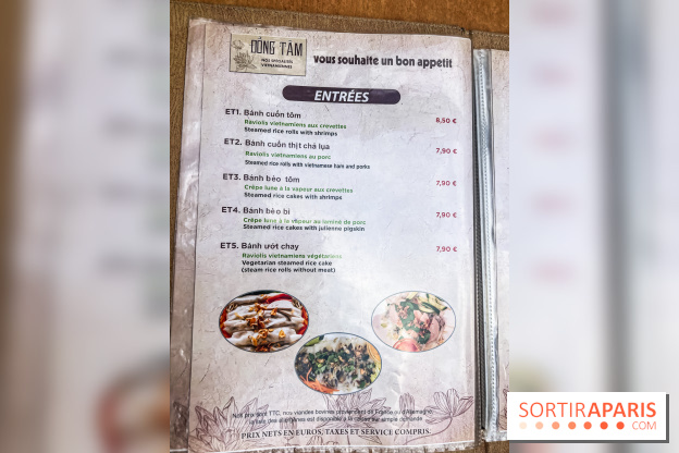 Dong Tam restaurant vietnamien Paris 13e -  carte - menu