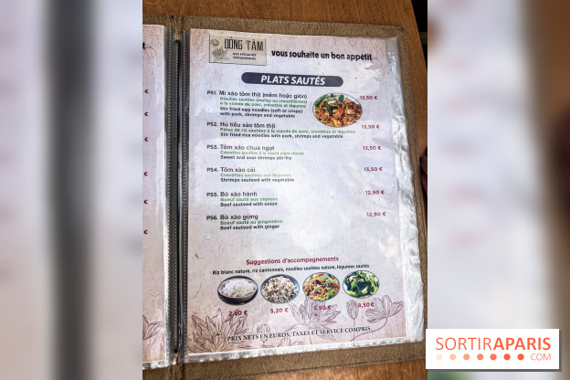 Dong Tam restaurant vietnamien Paris 13e - carte - menu