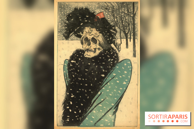 La Mort en fourrures, Eugène Delâtre, vers 1897 Eau-forte et aquatinte en couleurs - 32,5 x 50,5 cm