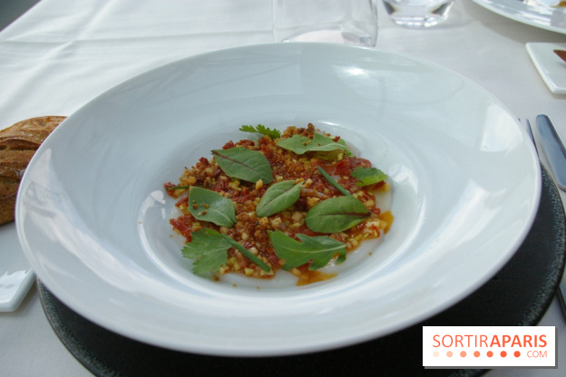 Carpaccio de Saint-Jacques, vierge de légumes, citron confit et herbes fines