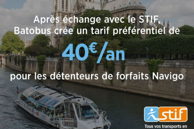 Abonnement batobus à 40 € par an le carte Navigo
