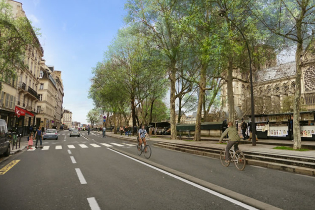 La nouvelle Piste cyclable sécurisée entre Ivry à la place Valhubert (5e)