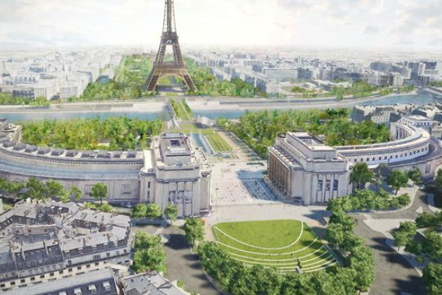 La Tour Eiffel reliée au Trocadéro par un jardin avant 2024