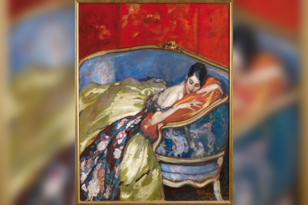 exposition musée montparnasse juin 2012? Exposition Domergue Musée du Montparnasse, expsosition Musée du Montparnasse Paris 2012 | Femme au canapé, 1919, huile sur toile, collection Ville de Cannes,  © Claude Germain, © adagp, Paris 2012