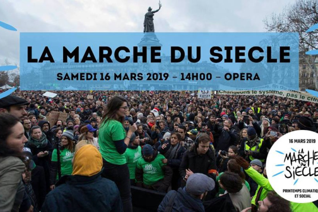 Marche du siècle pour le Climat sur la Place de l'Opéra à Paris le 16 Mars 2019
