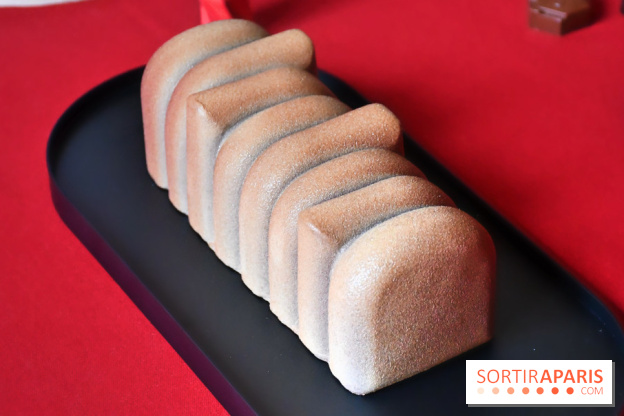 Bûche de Noël glacée 2024 de la Manufacture de Chocolat Alain Ducasse à Paris