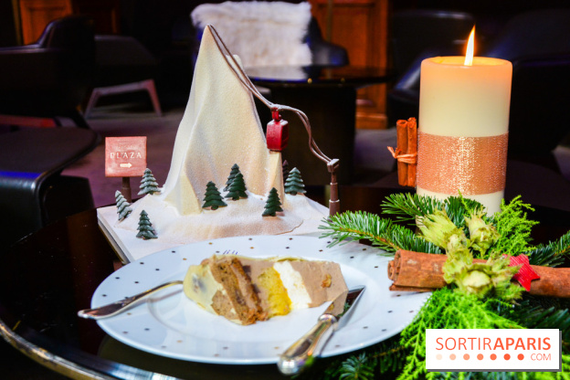 Bûche de Noël 2023 au Plaza Athénée : Mont Plaza, un trompe-l'œil enneigé pour les fêtes