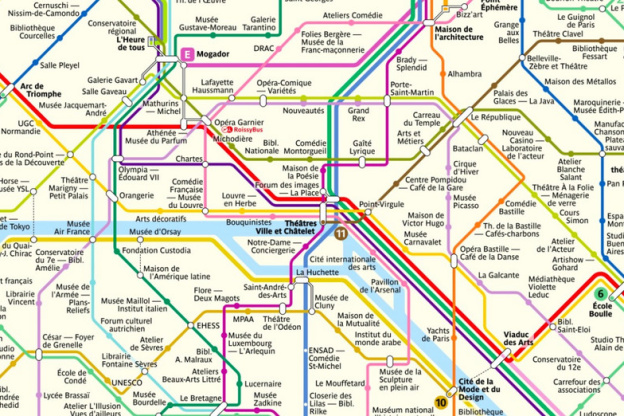 Une jolie carte du métro qui regroupe les lieux culturels de Paris en soutien au milieu de l'art