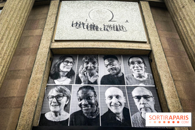 JR installe des portraits sur le Palais d'Iéna