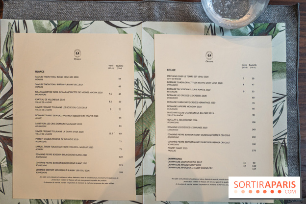 Octave restaurant dans le 16e par Juliette Ju - menu soir - carte
