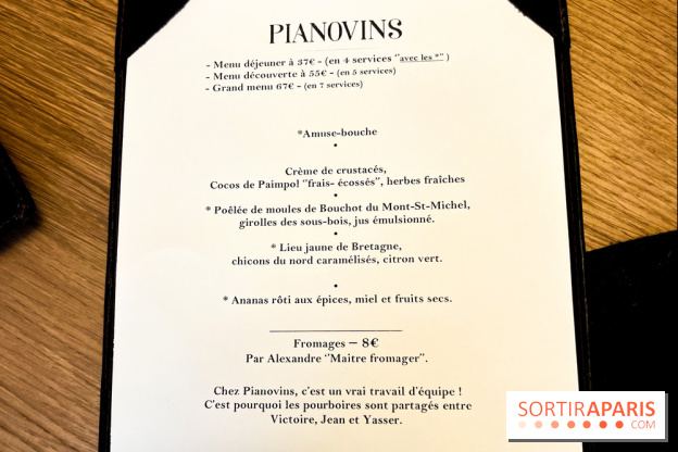 Pianovins restaurant Paris 11e - carte