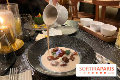 Ma Dame, le restaurant de l'hôtel Marignan Champs-Elysées - Bouillon châtaignes guanciale ricotta