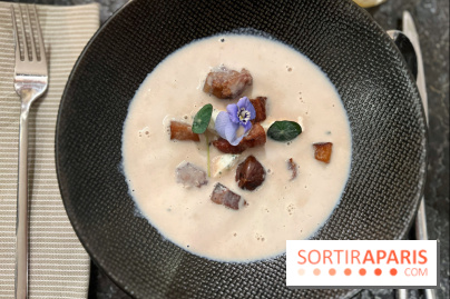 Ma Dame, le restaurant de l'hôtel Marignan Champs-Elysées - Bouillon châtaignes guanciale ricotta