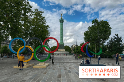 Jeux olympiques et paralympiques Paris 2024 - Visuel - Bastille - anneaux