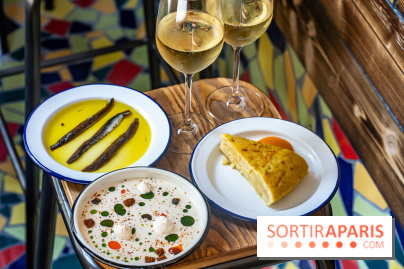 Tina restaurant - bar à Tapas Paris 6  -  Ajo blanco / fromage frais / noisettes - anchois - tortillas