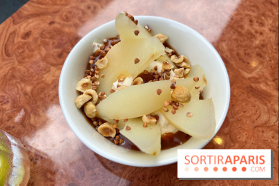 Restaurant Dame - Poire pochée, caramel, noisettes