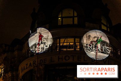 Inauguration des vitrines et décorations de Noël du BHV Marais 2024 avec Léna Mahfouf, Adriana Karembeu et Marc Lavoine