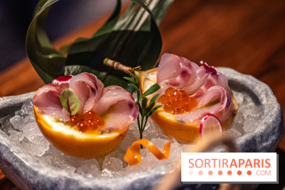 Pink Koï Paris - restaurant japonais -  Suzuki Passhonfurutsu, bar cru mariné dans un fruit de la passion