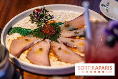 Pink Koï Paris - restaurant japonais -  Hamashi yuzu Kosjo, carpaccio de yallow tails à l'huile de truffe noire et yuzu épicé