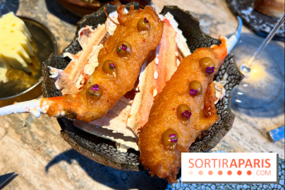 Restaurant Alan Geaam - La Langoustine Royale Cuite au BBQ et mariné aux épices taouk, kumquat, aïoli et tagète