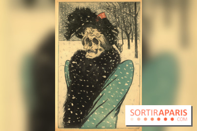 La Mort en fourrures, Eugène Delâtre, vers 1897 Eau-forte et aquatinte en couleurs - 32,5 x 50,5 cm