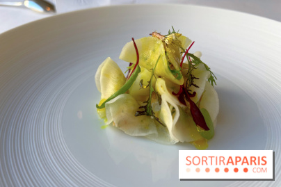 Alliance - Tourteau en fine raviole de radis, mayonnaise maison, huile curry, pomme verte 