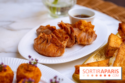 La terrasse jardin du Sax Hotel avec piscine - gyozas homard