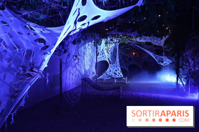 Parc de l'Étrange 2026 : Toiles lumineuses bleues dans le parc nocturne