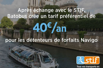 Abonnement batobus à 40 € par an le carte Navigo