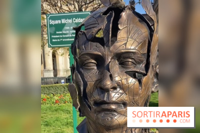 Des sculptures de visages d'Alexandre Monteiro "Hopare" à Paris