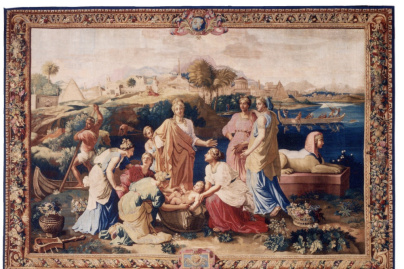 Exposition Poussin Galerie des Gobelins, exposition Nicolas Poussin et Moise Paris, exposition Nicolas Poussin Gobelins, exposition Tenture de Moïse Poussin Galerie des Gobelins | Moïse sauvé des eaux, d'après Nicolas Poussin Mobilier National © Isabelle Bideau