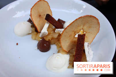 Les pommes confites, ganache au chocolat et gingembre de la Petite Mangerie restaurant