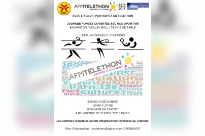 Téléthon 2017 : journée sports au Gymnase de Choisy avec l'AGEVP