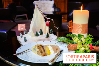 Bûche de Noël 2023 au Plaza Athénée : Mont Plaza, un trompe-l'œil enneigé pour les fêtes