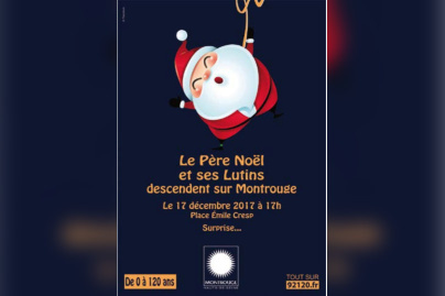 Le Père Noël et ses lutins descendent du ciel à Montrouge