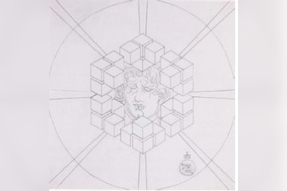 Mascaron dans des cubes, 1972, crayon sur papier, 56 x 56 cm