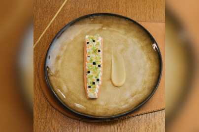 Le Sergent Recruteur - Truite irisée au goût légèrement boisé, crème fouettée au sirop d'érable, pomme verte et radis noir